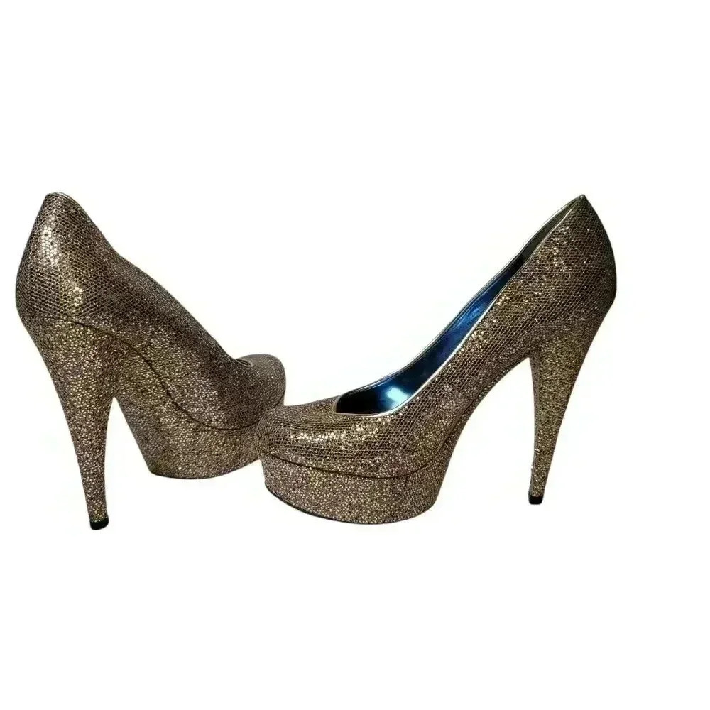 Enzo Angiolini Glitter Multicolor Closed Toe Heeled Pumps US 7.5 Holiday Disco - Picture 10 of 10